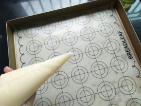 烤盘垫硅胶垫或者油纸，面糊装入一次性裱花袋，然后剪个细小口