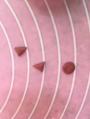 红曲粉面团做出小猪的耳朵和鼻子