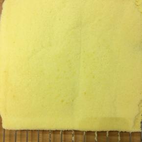 烤箱提前预热150度，上下热风火循环，入蛋糕糊烘烤40分钟，取出倒扣在网架上，撕去油纸，然后再盖上油纸以免蛋糕干燥