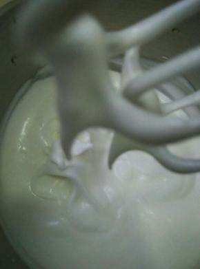 剩余的30克糖分三次加入蛋白里，打发至湿性