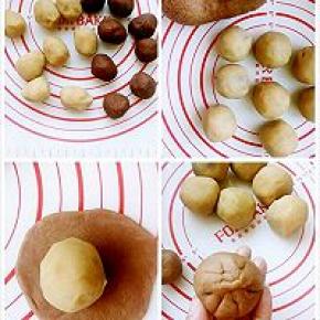 3、136克白芸豆泥分成8份，咖啡芸豆泥分成8分
4、取一份白芸豆泥按扁，包入咖啡芸豆泥，摩卡咖啡月饼馅就做好了。