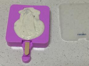 装入雪糕模具中，震平，盖上盖子，送入冰箱冷冻一夜