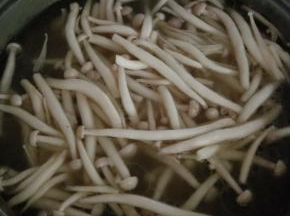 放入海鲜菇，加盐