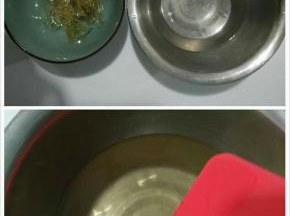 
吉利丁片放入冷水中浸泡备用，把水和糖放入锅中烧开，然后晾凉备。浸泡好的花朵捞出淋干水分