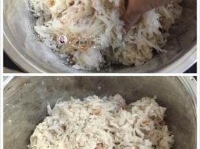 5. 用手把所有的材料混合至看不见干粉