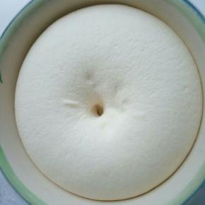 密封发酵至两倍大(手指粘粉戳孔无回缩)