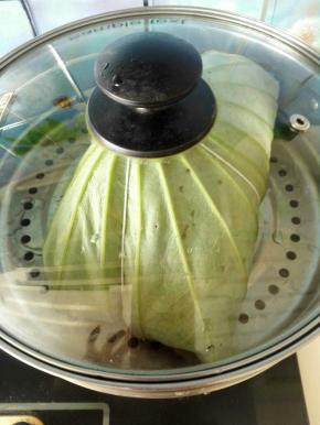 7、放入蒸锅，大火烧开再蒸一个小时，时间根据鸡的大小来定，大的适当延长时间。