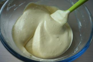 继续用上下翻拌、切拌的手法混合均匀，呈细腻有光泽的蛋糕糊；