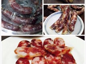 准备好自制的广式腊肠和广式腊肉肠（做法详见我的菜谱）
