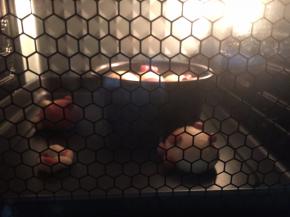 18. 先预热烤箱，上下温度120度10分钟，再把发酵好的面团送进烤箱烘烤18分钟