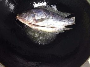 锅里倒入油，把福寿鱼放入锅里煎