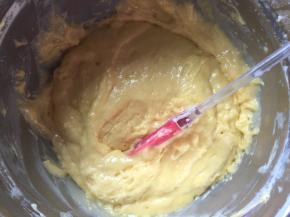 蛋黄加入植物油用打蛋器打发，然后加入纯牛奶用打蛋器搅拌均匀，再加入低筋面粉用刮刀拌匀