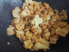 加入，糖，酱油，蚝油，料酒翻炒均匀，接着倒入姜蒜蓉