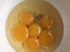 鸡蛋蛋黄和蛋清分离，蛋黄加入植物油用打蛋器打至蓬松