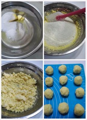 现在做椰蓉内馅：将黄油室温软化加入糖粉打发，鸡蛋液分三次加入打发，最后放入椰蓉搅拌均匀，放入冰箱冷藏，一发松弛以后分成12个相同的圆剂子。
