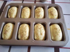 二发好以后，可以在上面刷鸡蛋液撒一点白芝麻。