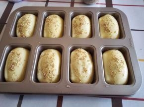二发好以后，可以在上面刷鸡蛋液撒一点白芝麻。