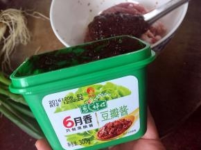 五花肉剁成泥后勺入葱伴侣6月香黄豆酱、葱姜料酒、生抽、白砂糖、薯粉、鸡蛋、胡椒粉搅拌均匀
