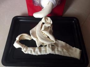 面粉和高筋面粉放入面条机中做出饺子皮