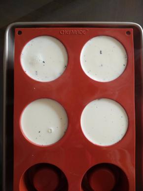 将做好的布丁液倒入模具，送入冰箱冷藏5小时至完全凝固。