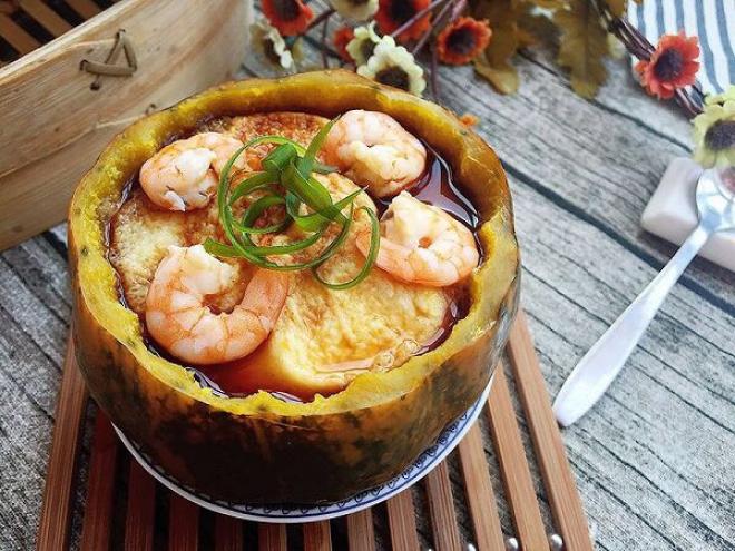 南瓜干贝蒸滑蛋