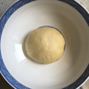 面团重新滚圆以后，放入大碗内，盖上湿毛巾，烤箱调至发酵档，烤盘内放温水放到烤箱最底层，然后中间层放面团发酵1小时