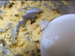 打发至羽毛状，分多次加入牛奶继续搅打。