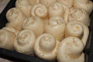 发酵至2倍大，如图，发好后，表面撒一些芝麻，再喷一些水