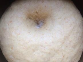 面团发酵完毕，看面团有没有一发到位，用手按压一个孔，面团不回缩表示发酵完毕。