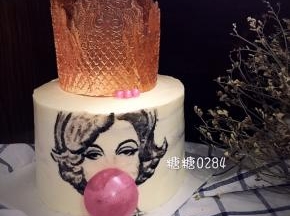 皇冠脱模，放蛋糕上，糖果玻璃罩插进嘴巴部位（最好插2根牙签固定一下位置！