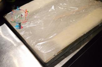 加盖一层油纸后，保鲜膜密封起来放入冰箱冷藏1晚