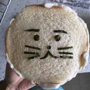 小狮子的脸那一片吐司片的周边抹上一圈沙拉酱