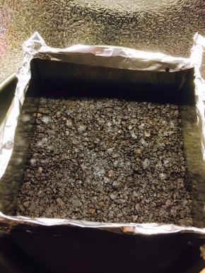 奥利奥碎与融化的黄油搅拌均匀后，倒入模具压实，冷藏待用