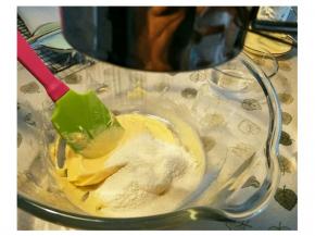 分俩次筛入低粉，拌匀。不可过度搅拌。