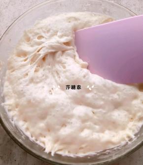 （今天的可可味的面团和手膜忘了拍照了,用的之前的原味的照片)波兰种所有材料混和盖保鲜膜放冰箱冷藏20小时左右.里面都是小汽泡就好了。