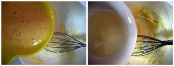 将蛋液与植物油分次少量，交替加入到黄油中搅拌均匀（每次加入蛋液搅匀，然后加入植物油匀，再加入蛋液。如此反复多次直至所有蛋液与油全部加到黄油中）。