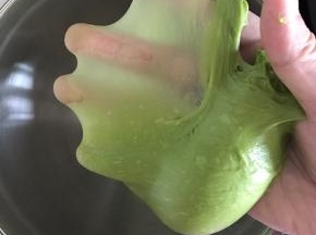 揉至完全扩展阶段，可拉出薄膜，破洞周围光滑