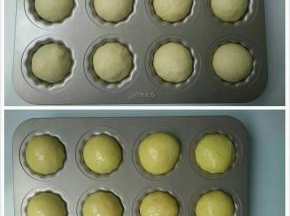 入烤箱进行二次发酵，发酵至二倍大时停止发酵，取出刷蛋液