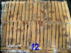 排入烤盘，每条饼干间留出缝隙；烤箱预热200度，中层，烤18分钟。温度和时间视自家烤箱情况来掌握。