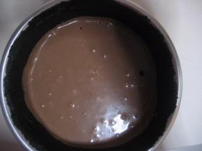 从冰箱中取出冷藏好的蛋糕模具，将过筛完的芝士蛋糕糊倒入模具中；