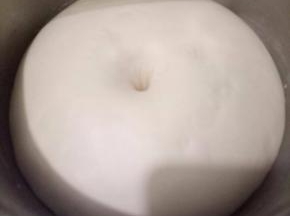 一发,发到两倍大.手指粘面粉在面团中间扎个眼.不回缩不塌陷就好了.大概50分钟左右.