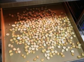 烤完后把花生去皮，继续放在烤箱内70度保温备用。