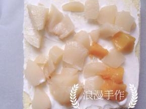 再铺上自己喜欢的水果。水果尽量擦干水份。