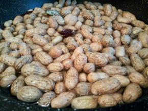  锅里加入水（水要没过花生）加入配料，盐，大火烧开