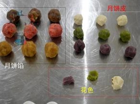 大家看一下，想要皮薄馅儿大，就按照皮15g/个 馅儿 35g/个来分。如果担心第一次做包不好可以 皮20g/ 馅儿 30g。总之就是皮+馅儿总共50g 。如果做广式月饼，皮和馅儿的比不可以大于2:3 。。最下面大家可以看到我单独揪了一点皮出来，这是为了在花片上做花纹用的