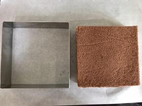 烤了两盘，按8寸方形慕斯圈切两片备用。