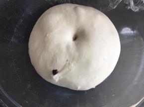 基础发酵至两倍大，手指沾粉，孔洞不塌陷不回缩