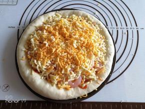 19.	再撒上马苏里拉碎和马苏里拉丝。