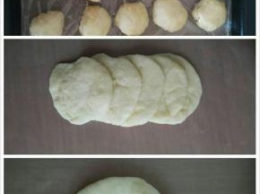 发酵好的面团取出，轻柔排气。平均分成35分，静置15分钟。取面团擀成大小均匀的面皮，五个相互叠加。