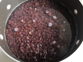放入蜜红豆和水，开小火煮